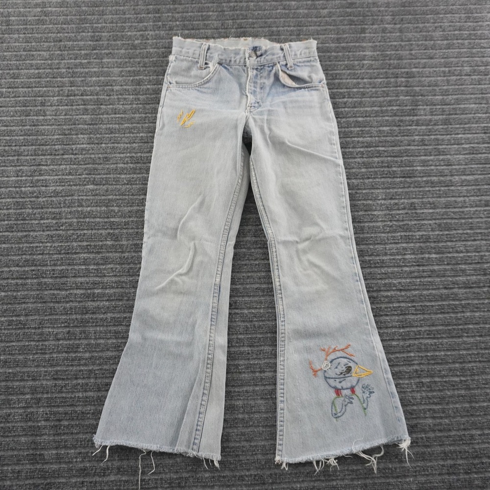 Vintage 70s Levis Orange Tab Flare Jeans Womens 26 Blue Custom Embroidered DIY